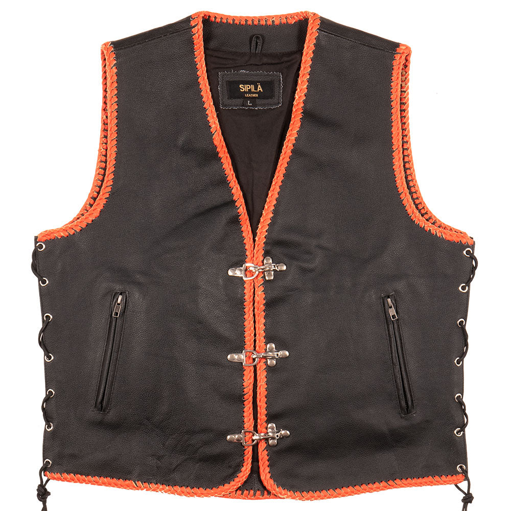 Demon 11 (Black/Orange) - Leather Vest